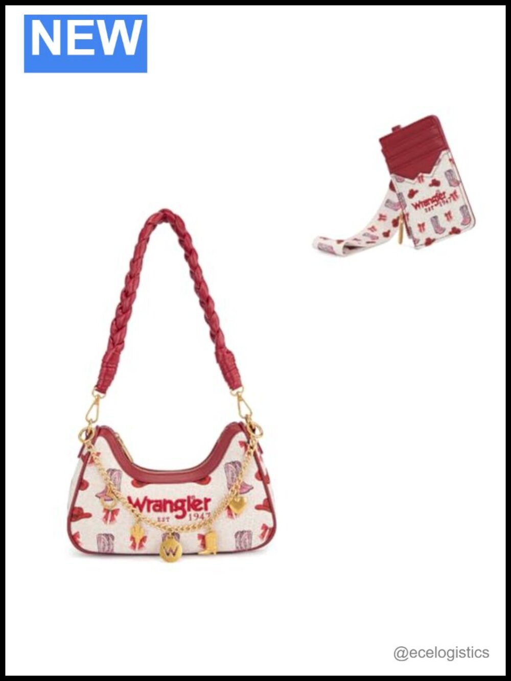 Western Y2K Shoulder Bag with Wristlet Card Holder Canvas Hobo Handbag